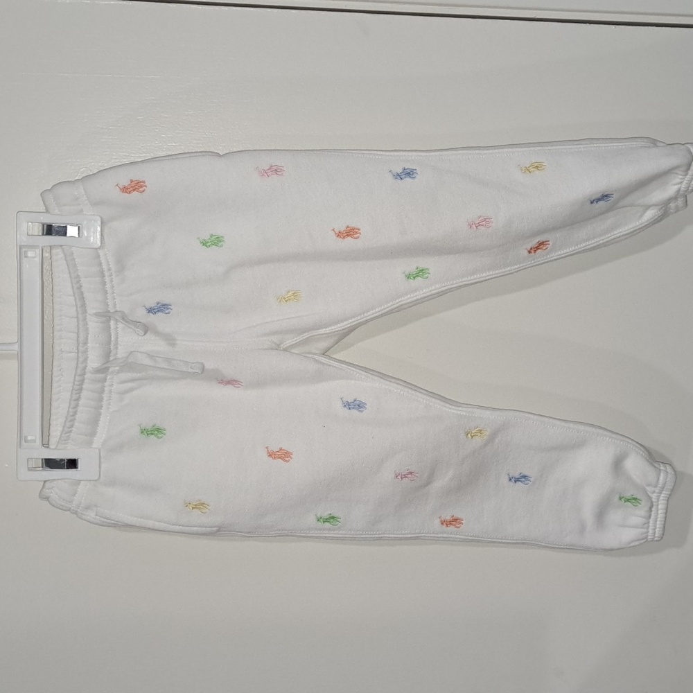 Ralph Lauren Kids' White Joggers with Multicolor Pony Print